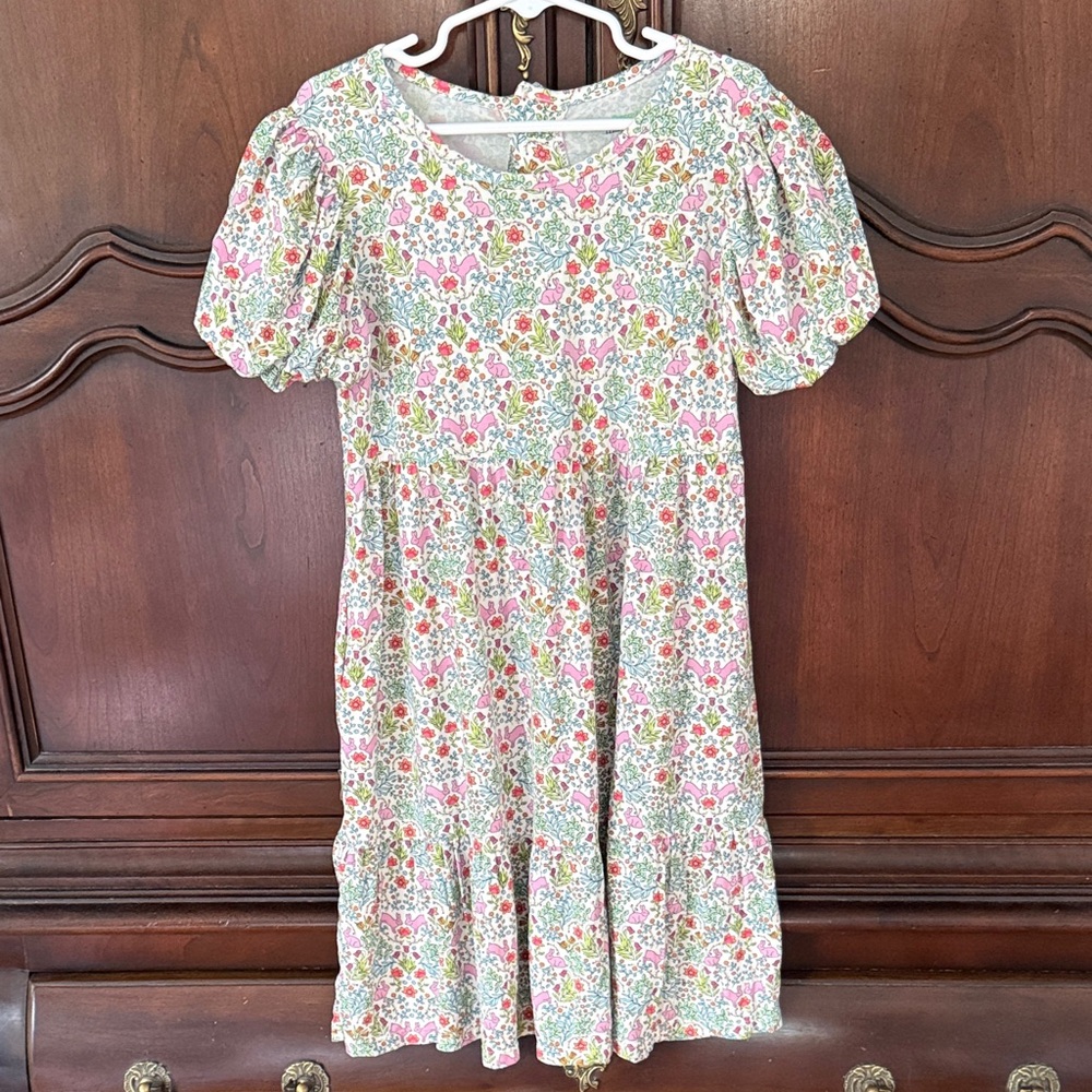 Magnetic Me Bunny Floral Dress Girls Size 7 Modal Easter Spring Puff Sleeve